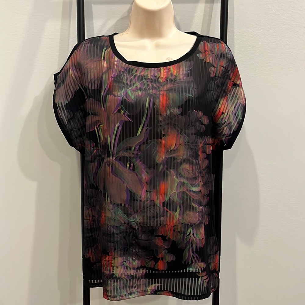 Ted Baker London Floral Blouse Multicolor Statement Top Size 4 Sheer
